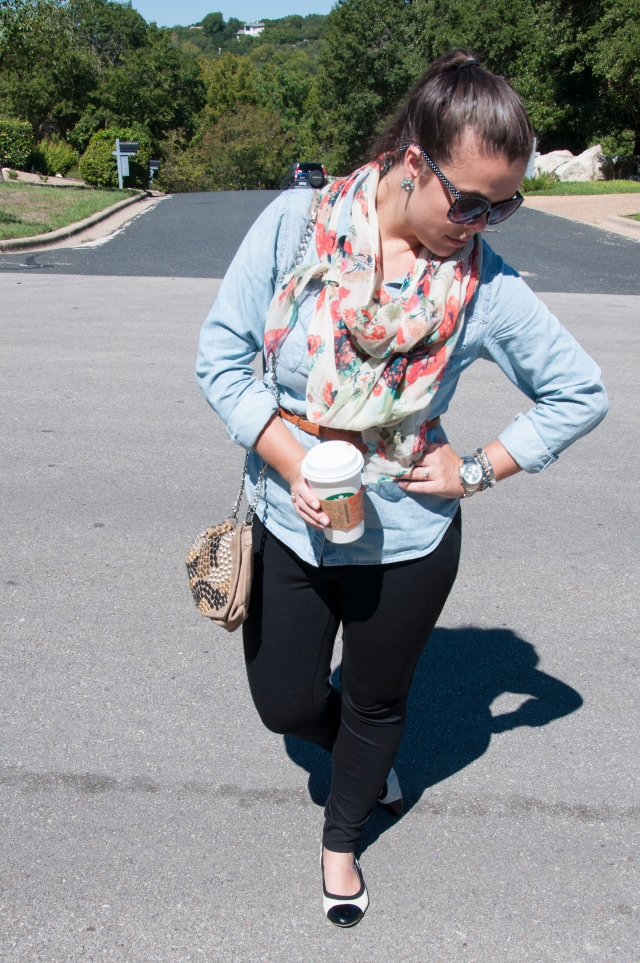 Chambray with Black Leggings